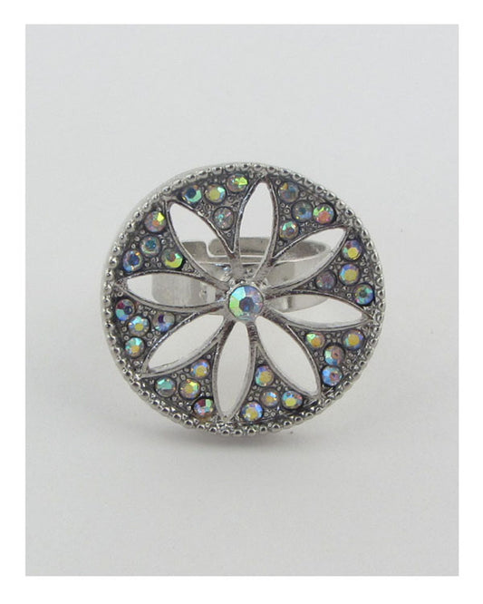 Adjustable cut out flower ring-25293.Silver\Multi--Love It Clothing