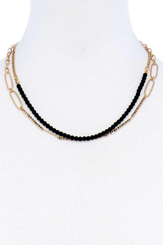 Double Layer Beaded And Chain Necklace-51604.WGBK--Love It Clothing