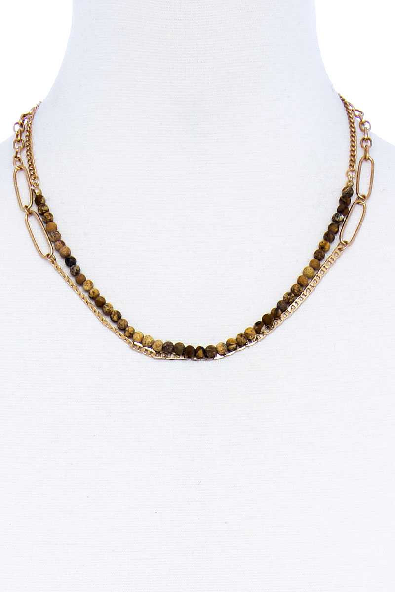 Double Layer Beaded And Chain Necklace-51604.WGBK--Love It Clothing