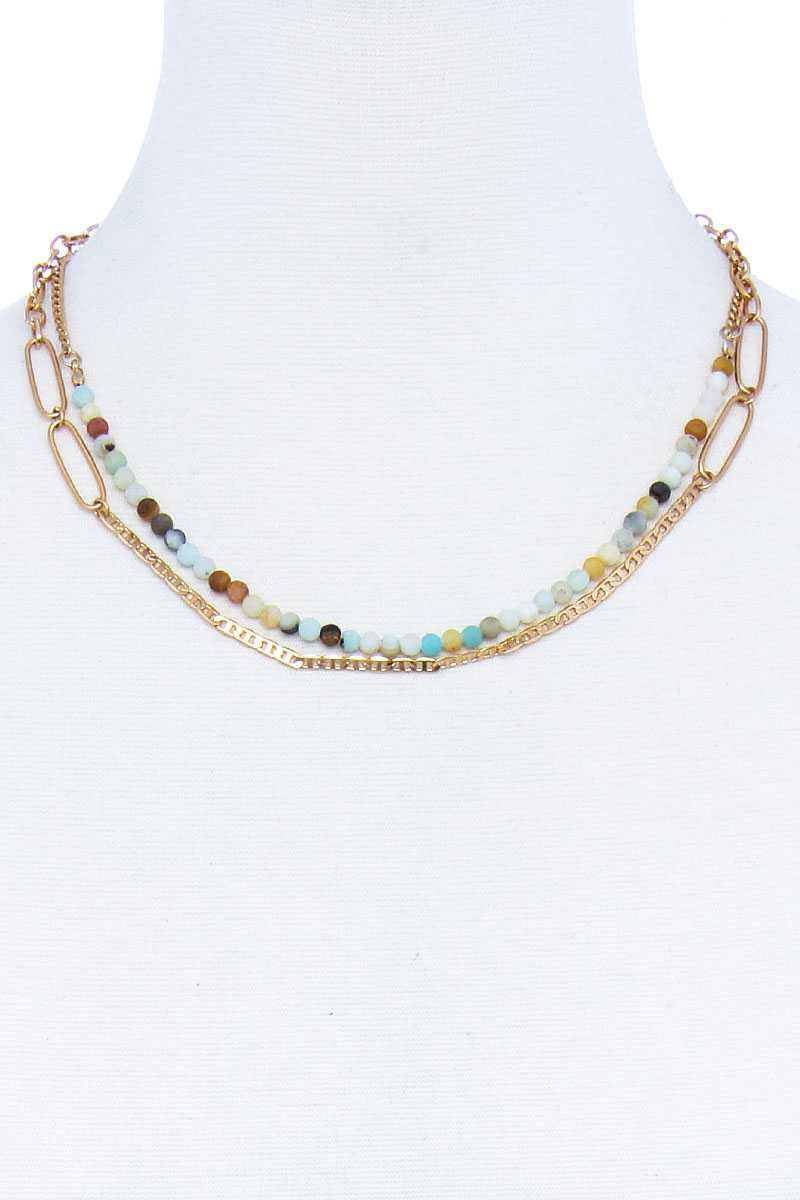 Double Layer Beaded And Chain Necklace-51604.WGBK--Love It Clothing