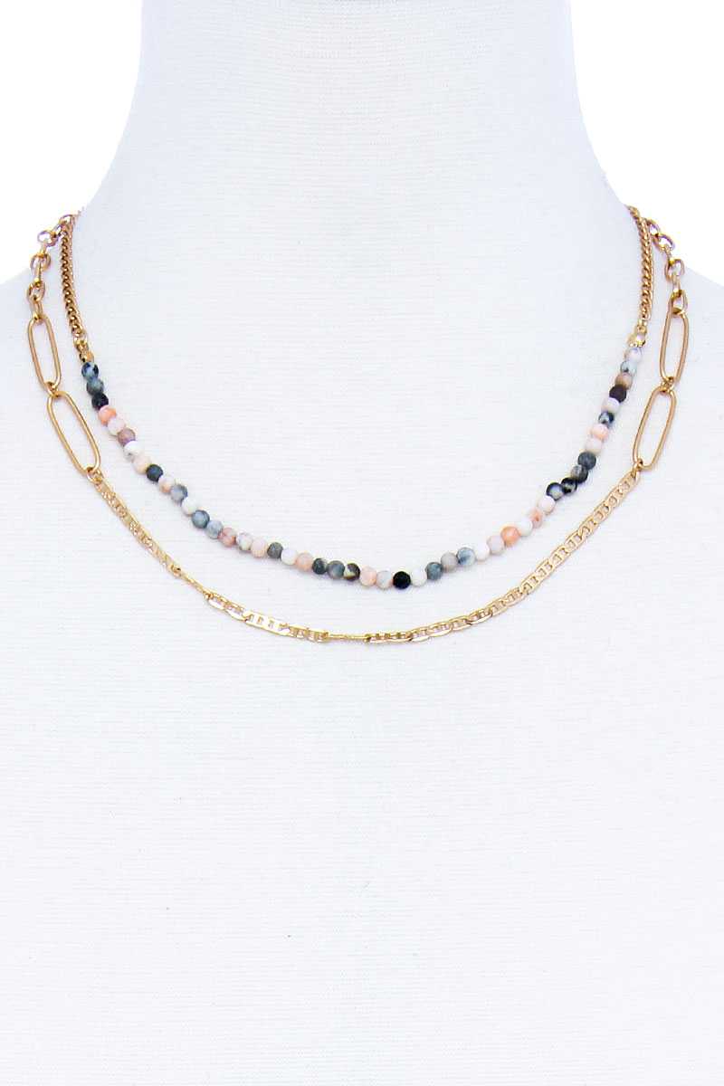 Double Layer Beaded And Chain Necklace-51604.WGBK--Love It Clothing