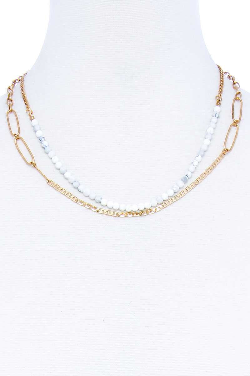 Double Layer Beaded And Chain Necklace-51604.WGBK--Love It Clothing