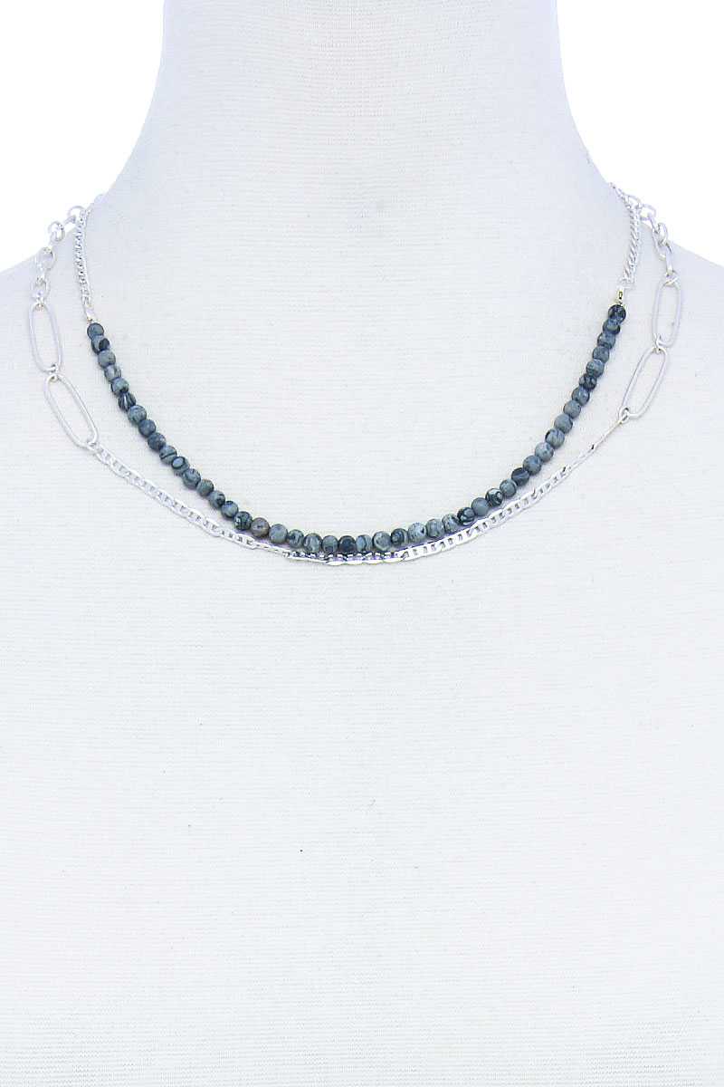 Double Layer Beaded And Chain Necklace-51604.WGBK--Love It Clothing