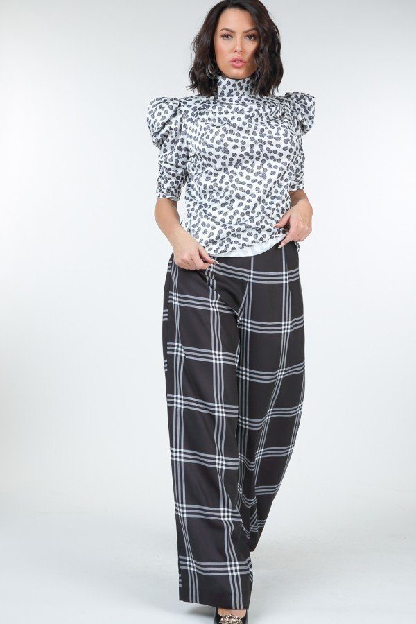 High Waist Plaid Print Wide Leg Pants-51977.S-Select Size: S-Love It Clothing