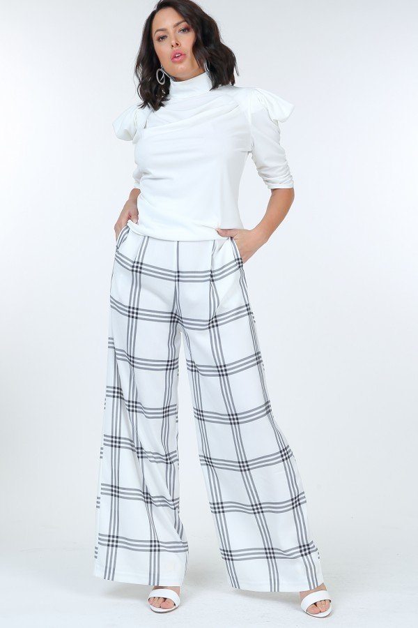 High Waist Plaid Print Wide Leg Pants-51977a.S-Select Size: S-Love It Clothing