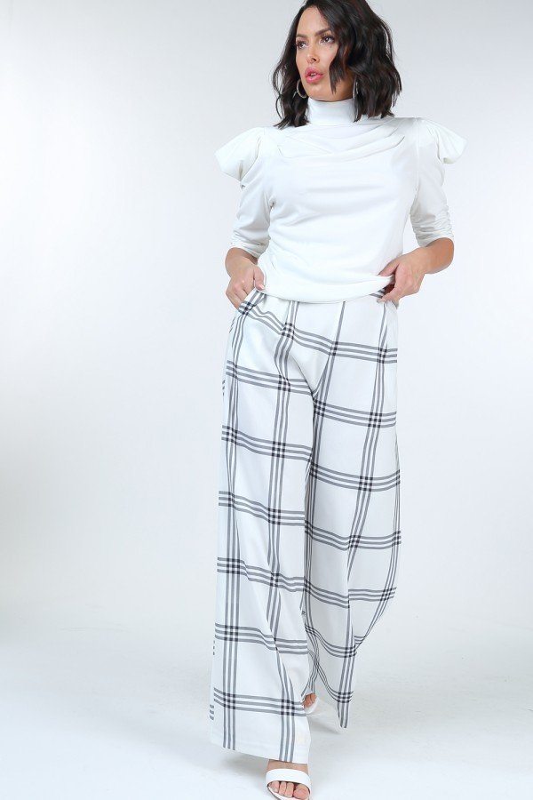 High Waist Plaid Print Wide Leg Pants-51977b.S-Select Size: S, M, L-Love It Clothing