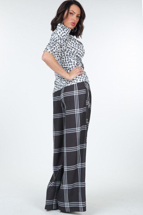 High Waist Plaid Print Wide Leg Pants-51977b.S-Select Size: S, M, L-Love It Clothing