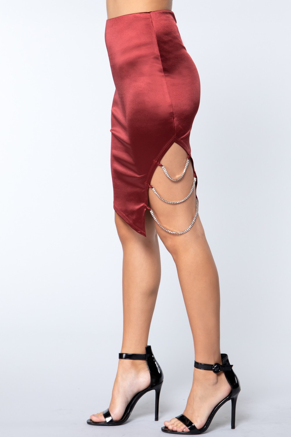 Jewel Strap Satin Midi Skirt-52806a.S-Select Size: S, M, L-Love It Clothing