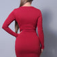 Sexy & Chic Long Sleeve Square Neck Ruching Tie Basic Dress - Love It Clothing