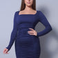 Sexy & Chic Long Sleeve Square Neck Ruching Tie Basic Dress-53091c.S-Select Size: S-Love It Clothing