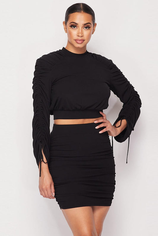 Ruched Long Sleeve And Skirt Set-53247.S-Select Size: S-Love It Clothing