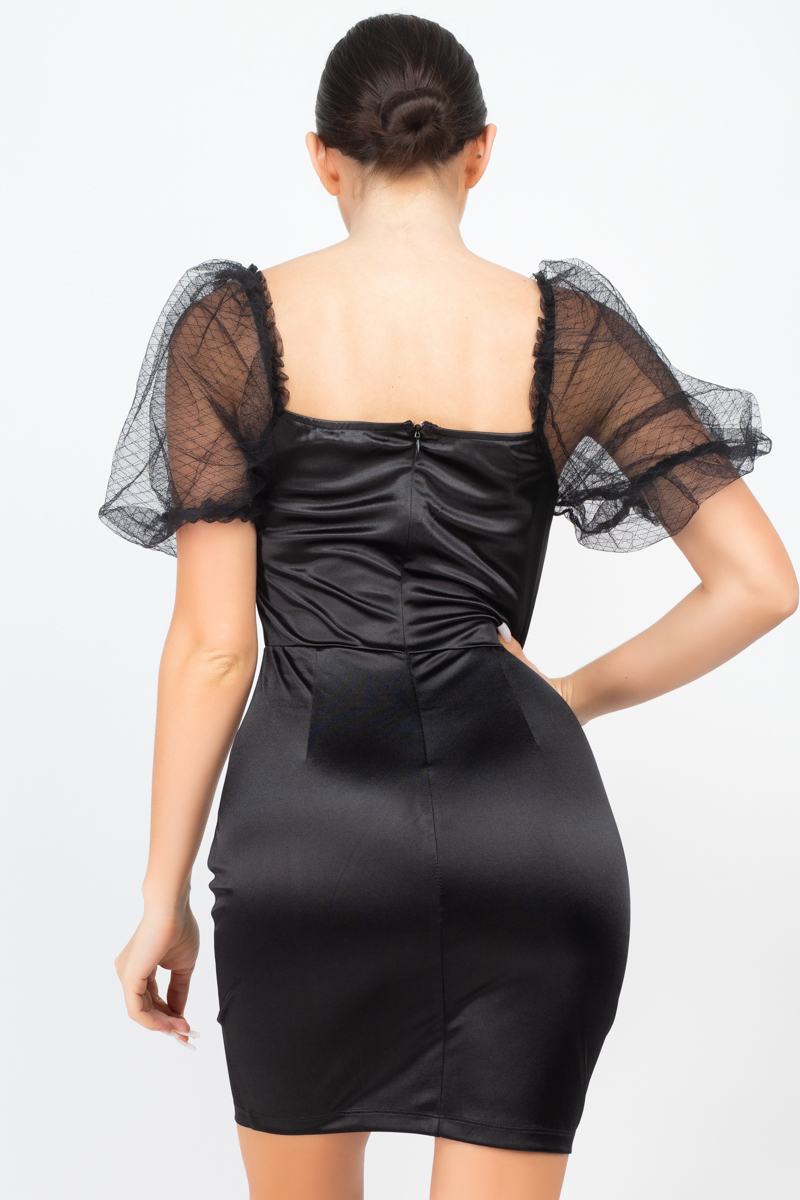 Lace Sleeves Back Zipped Mini Dress - Love It Clothing