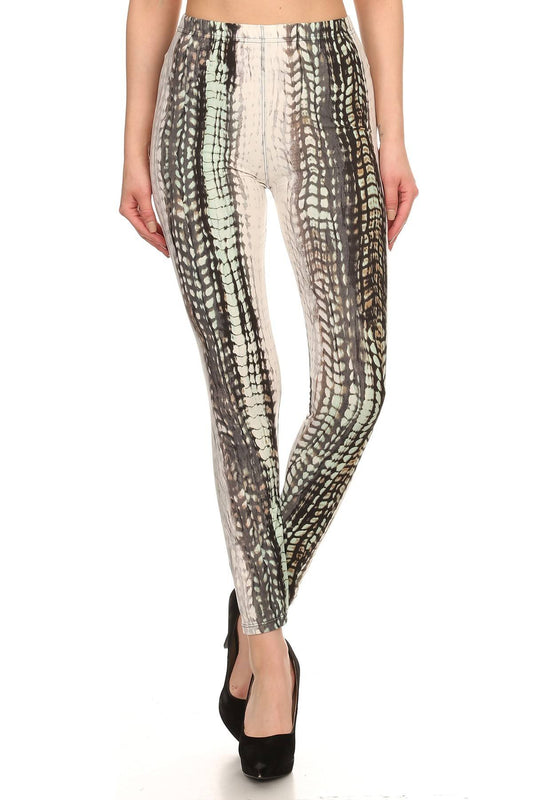 Snake Scales Printed, High Waisted Leggings In Fitted Style With Elastic Waistband-54034.Multi--Love It Clothing