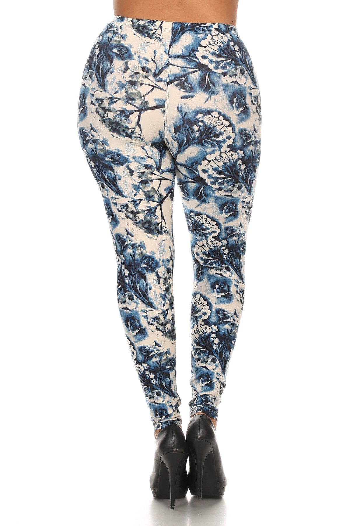 Plus Size Floral Print, Full Length Leggings In A Slim Fitting Style With A Banded High Waist - Love It Clothing
