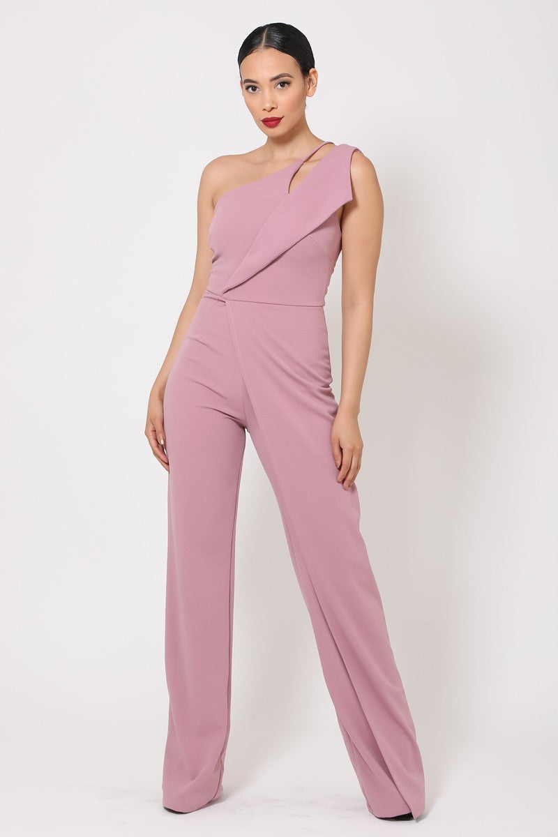 One Shoulder Jumpsuit W/ Small Opening-54384c.S-Color: Mauve-Love It Clothing