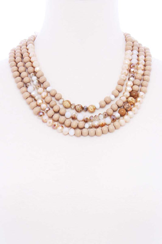 Chunky 4 Layered Bead Multi Necklace-54428.GY--Love It Clothing