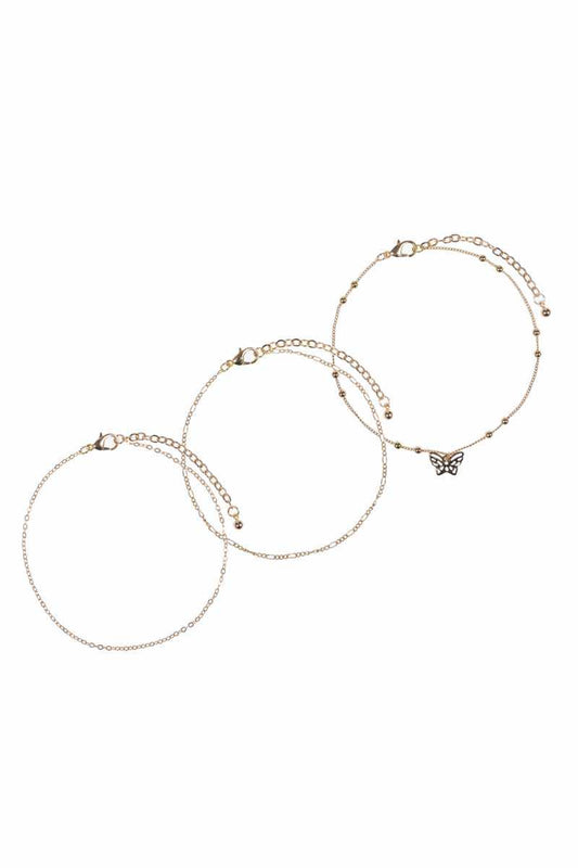 Butterfly Metal Chain 3 Pc Bracelet Set-54438.GD--Love It Clothing