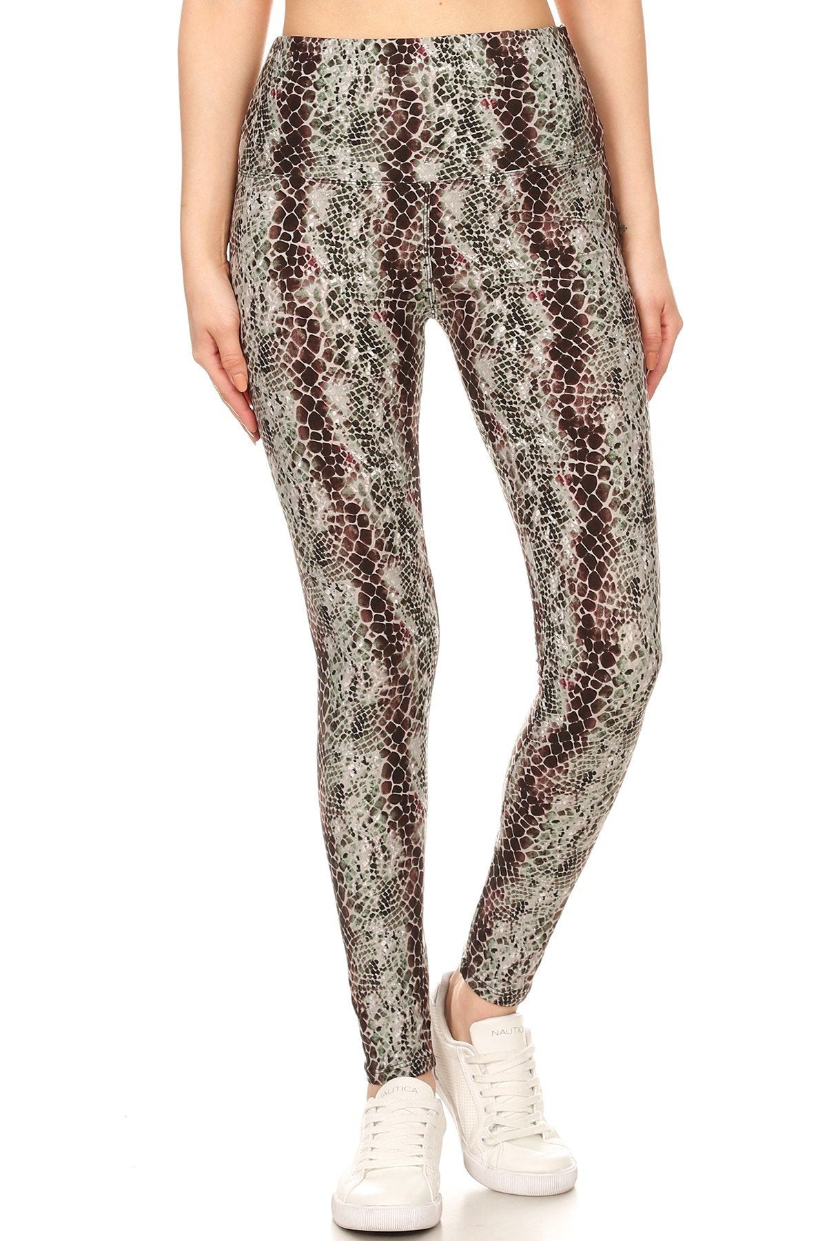 Yoga Style Banded Lined Snakeskin Printed Knit Legging With High Waist.-54724.Multi--Love It Clothing