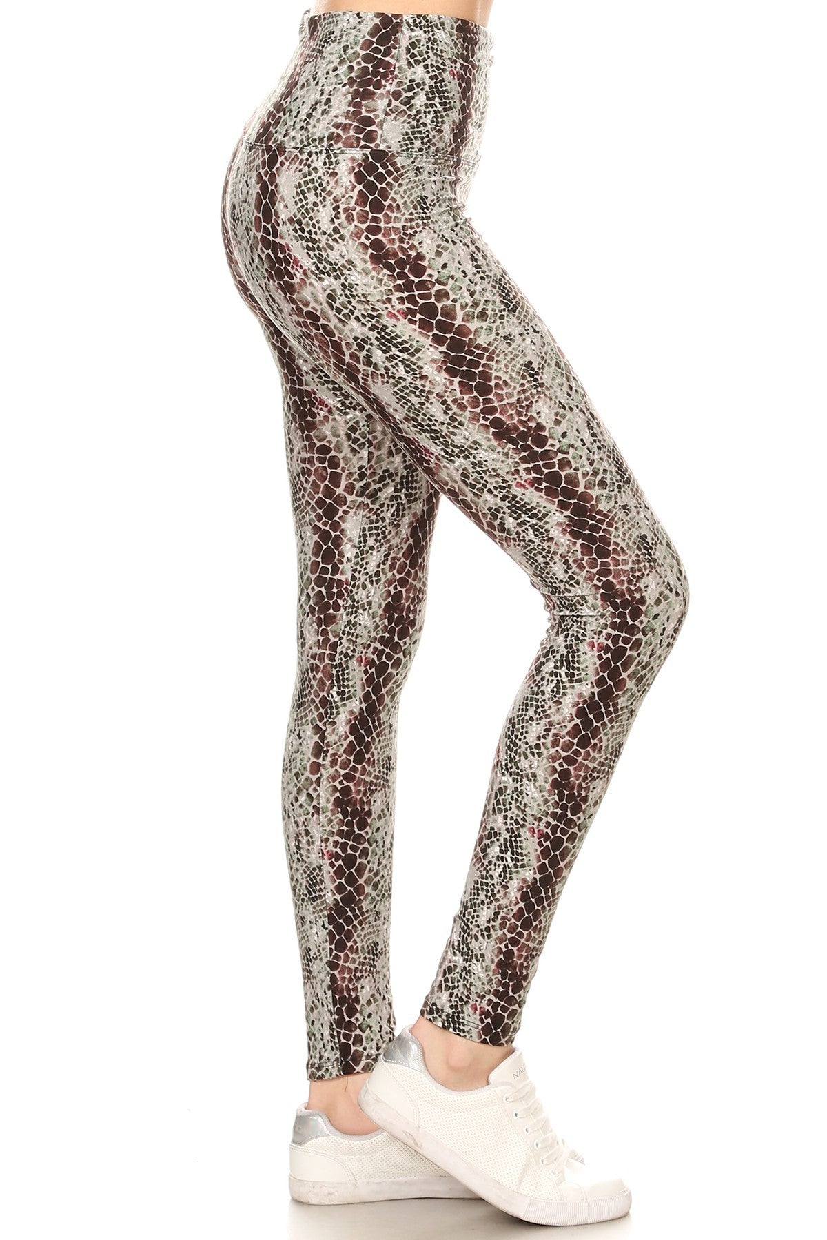 Yoga Style Banded Lined Snakeskin Printed Knit Legging With High Waist.-54724.Multi--Love It Clothing