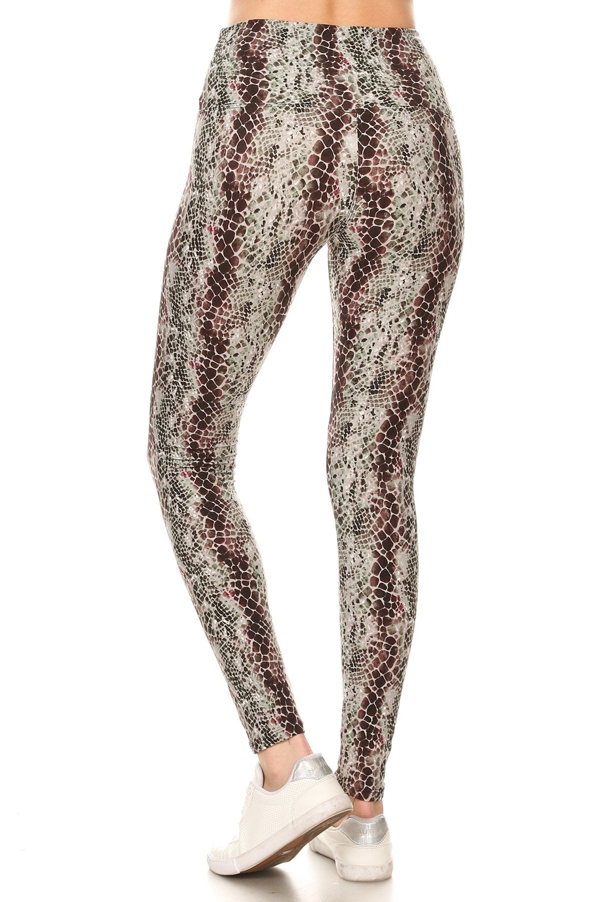 Yoga Style Banded Lined Snakeskin Printed Knit Legging With High Waist.-54724.Multi--Love It Clothing