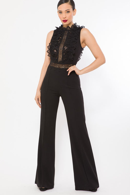 Crochet Lace Combined Bodice Jumpsuit-54838a.S-Color: Black-Love It Clothing