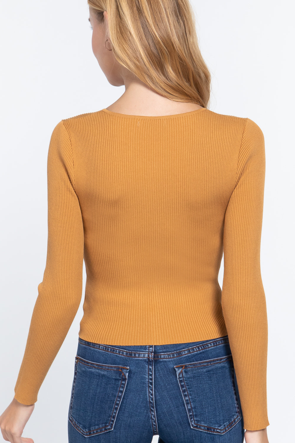 Rib Sweater Top W/front Zipper-54860c.S--Love It Clothing