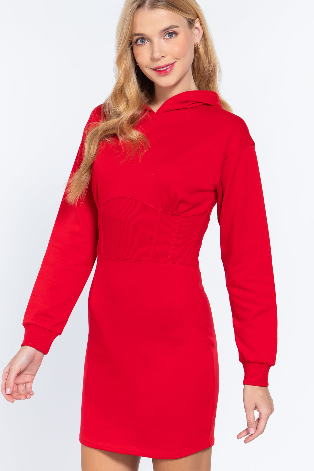 Hoodie French Terry Mini Dress-54935.S-Color: Black, Red-Love It Clothing