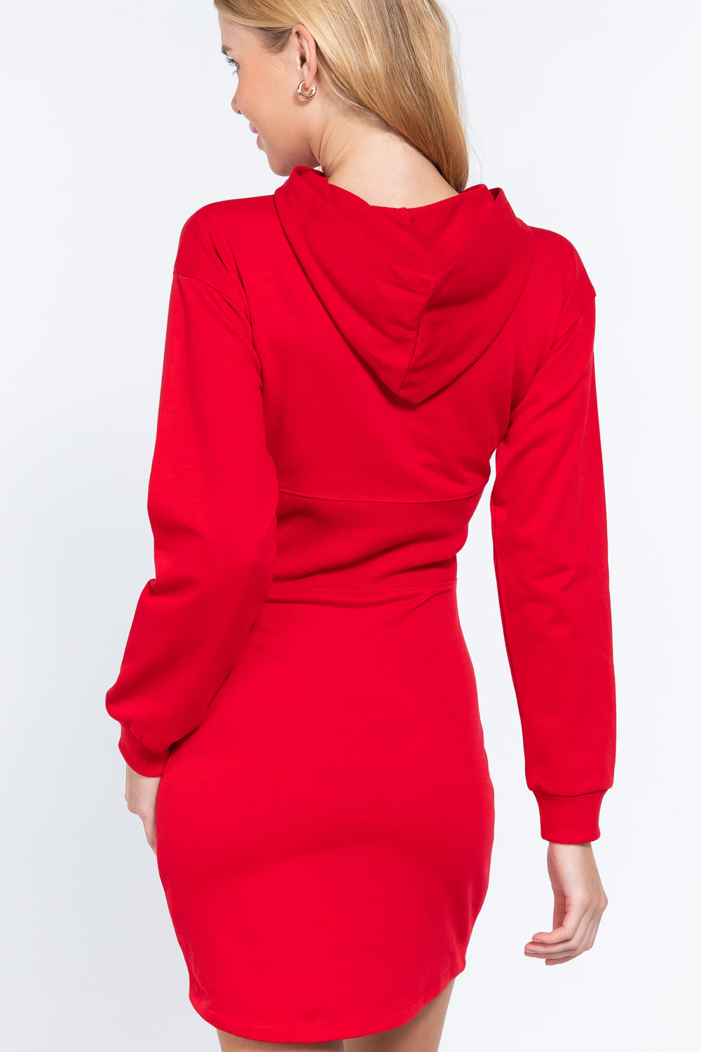 Hoodie French Terry Mini Dress-54935b.L-Color: Red-Love It Clothing