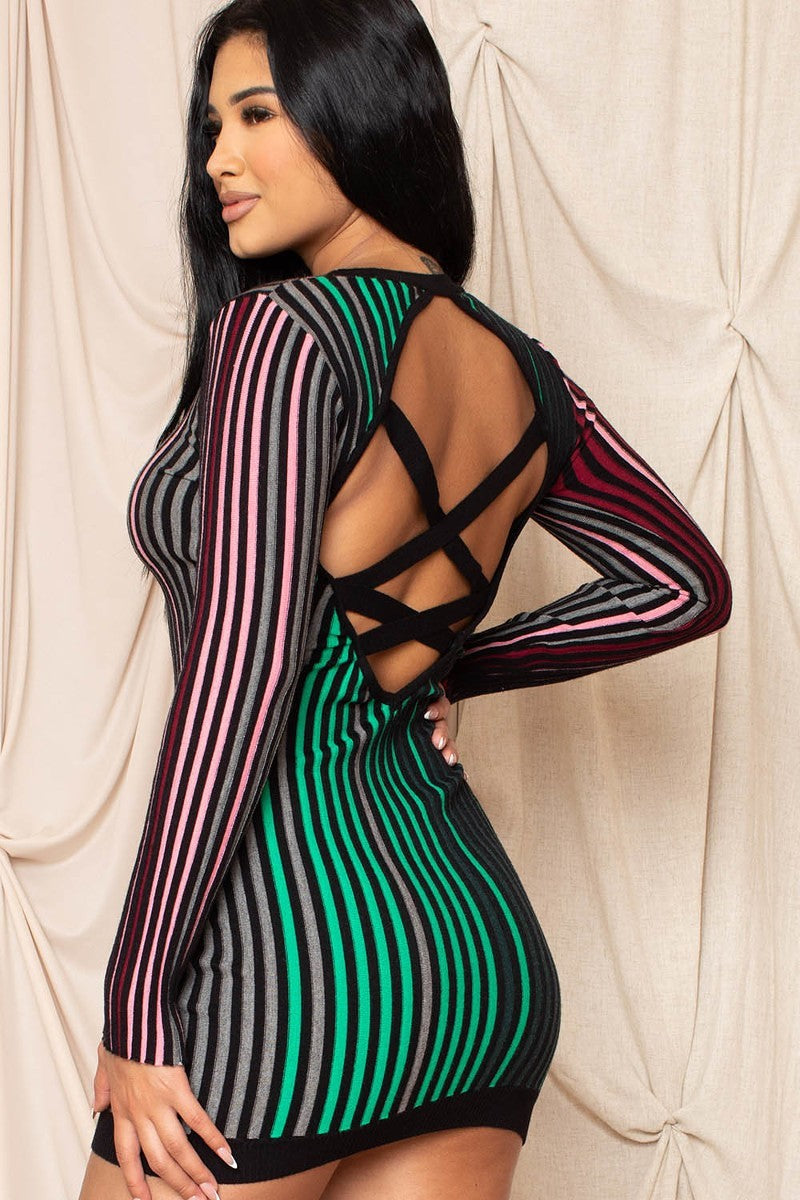 Multi-color Striped Ribbed Dress - Love It Clothing