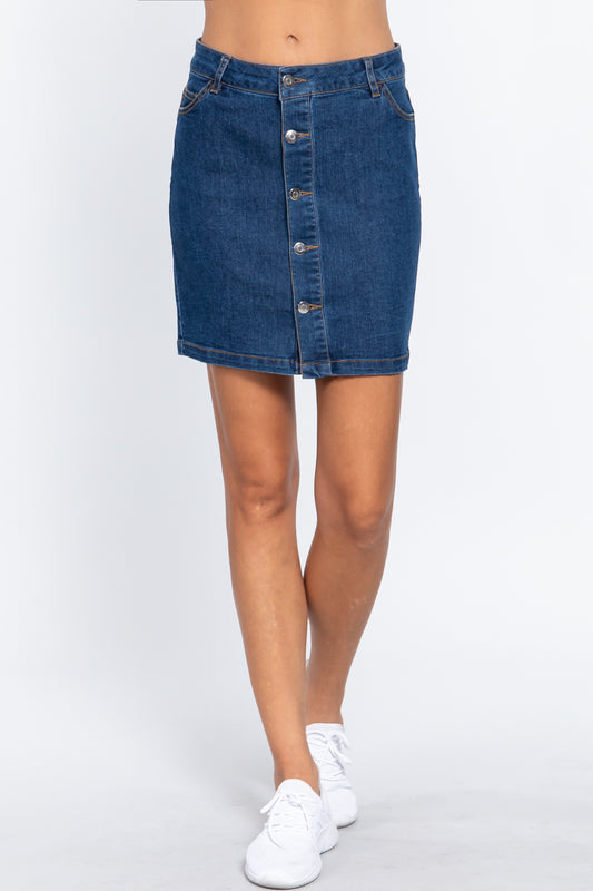 Buttoned Stretch Denim Mini Skirt-55230.S--Love It Clothing