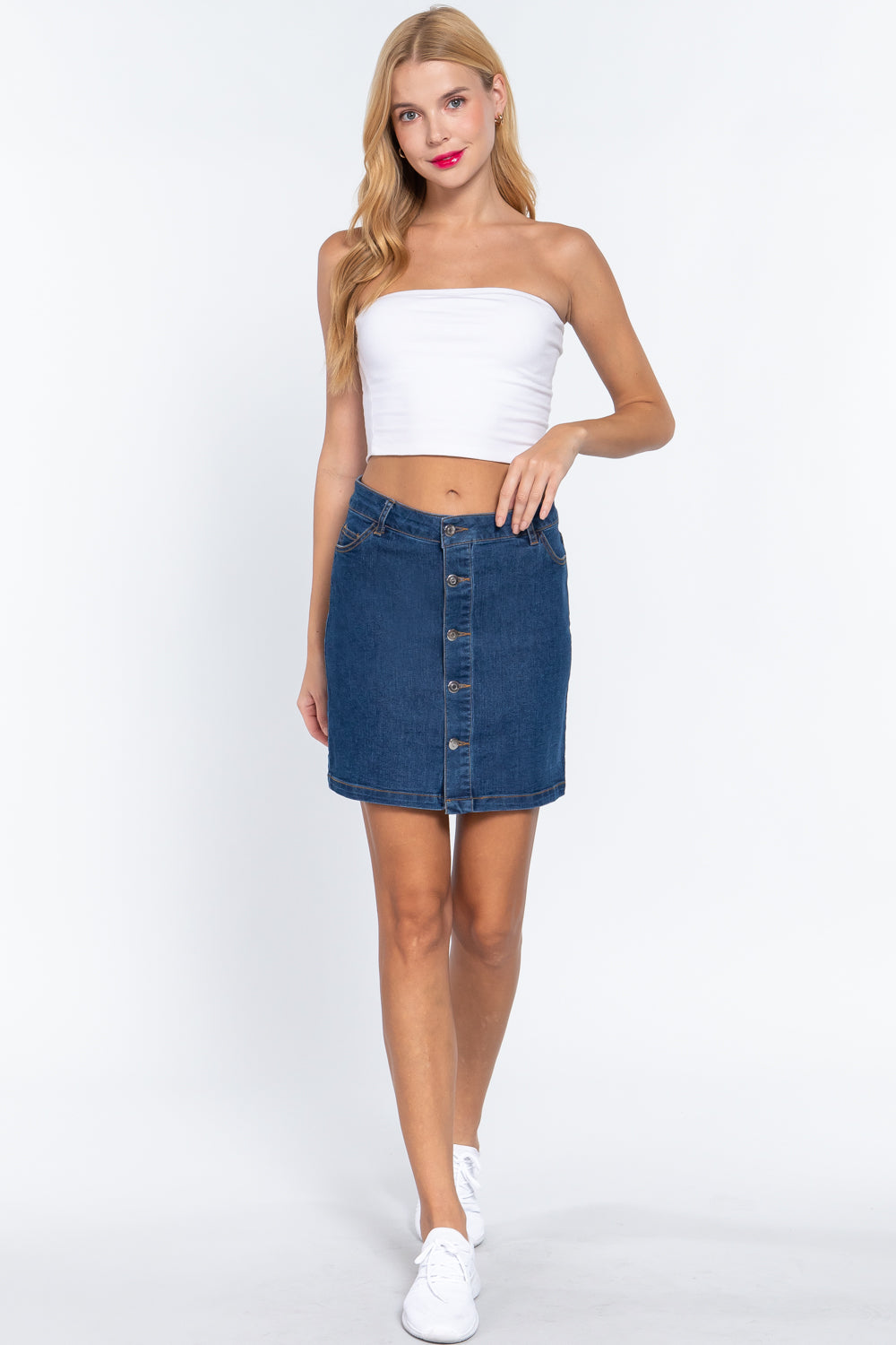 Buttoned Stretch Denim Mini Skirt-55230.S--Love It Clothing