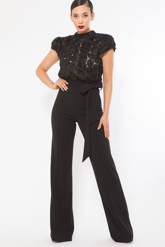 Flower Lace Top Detailed Fashion Jumpsuit - Love It Clothing