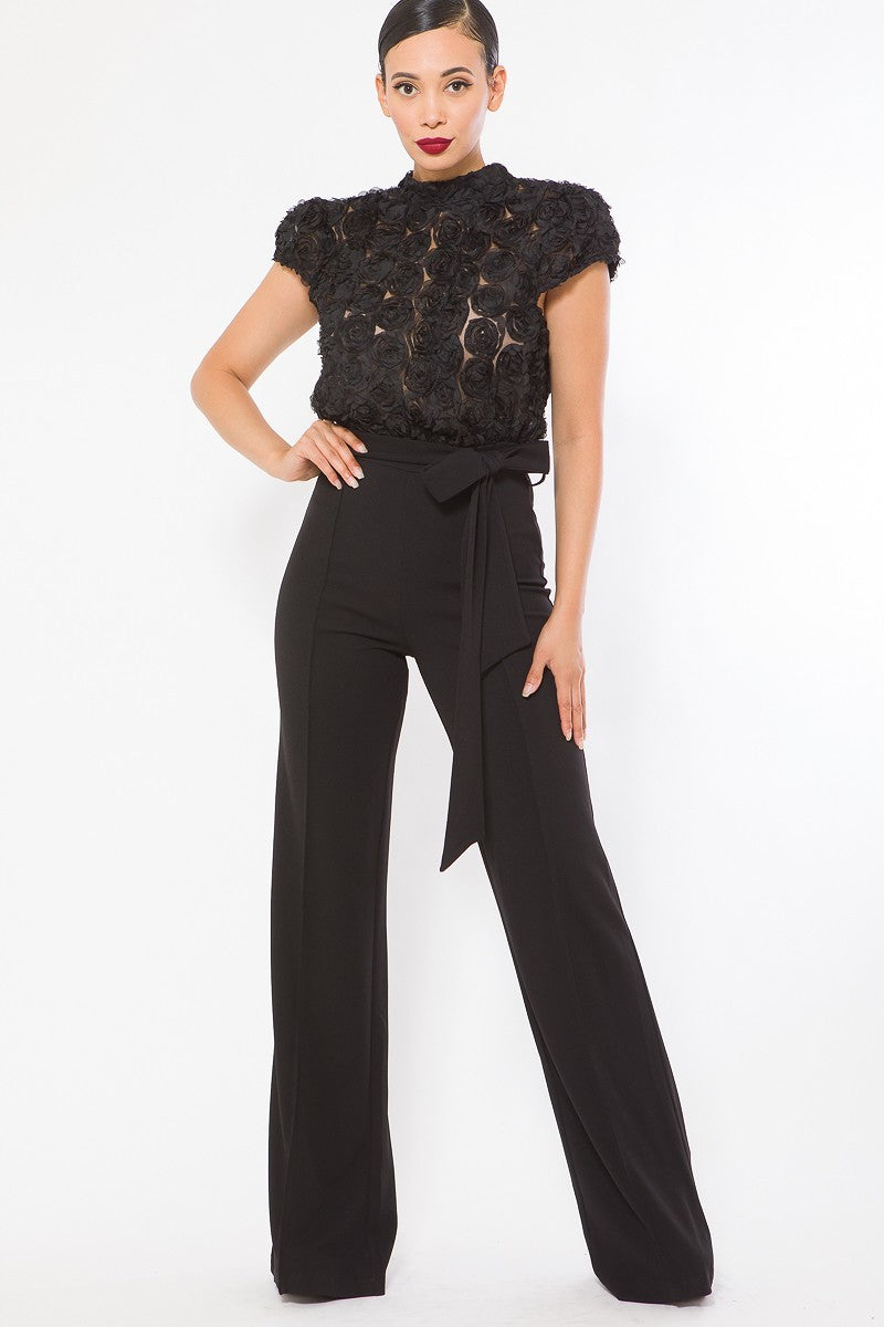 Flower Lace Top Detailed Fashion Jumpsuit-55283a.S-Color: Black-Love It Clothing