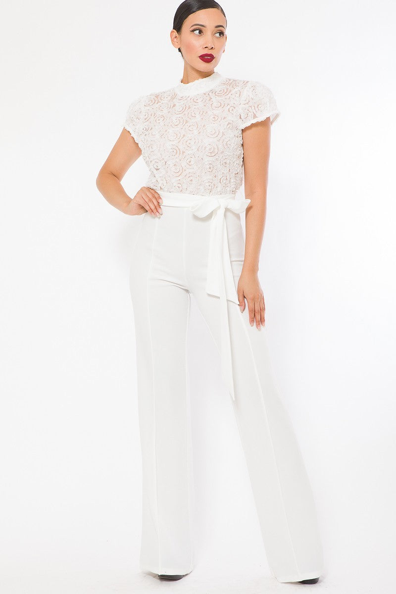 Flower Lace Top Detailed Fashion Jumpsuit-55283.M-Color: White-Love It Clothing