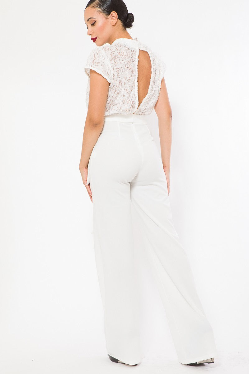 Flower Lace Top Detailed Fashion Jumpsuit-55283a.S-Color: Black, White-Love It Clothing