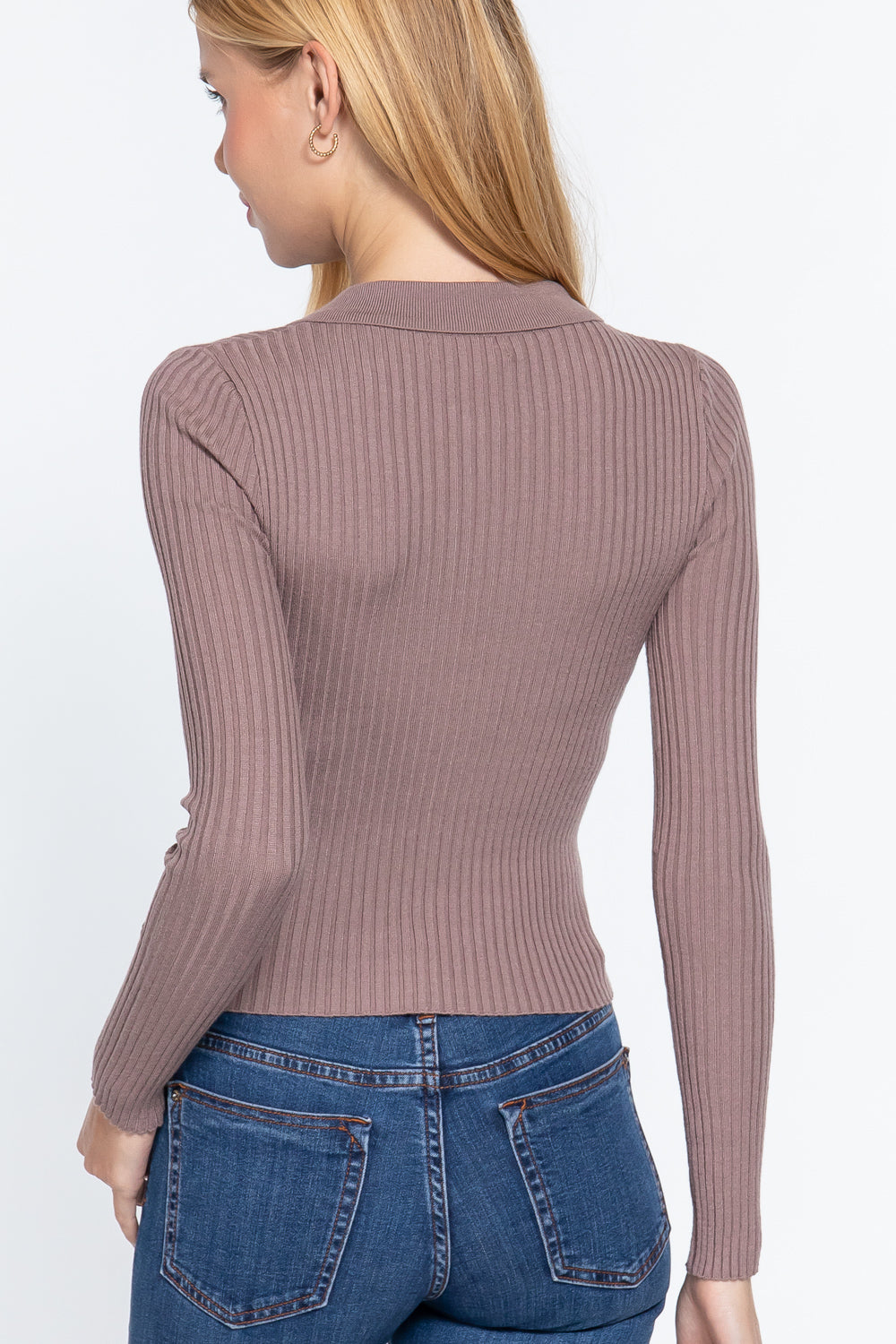 Notched Collar Zippered Sweater - Love It Clothing