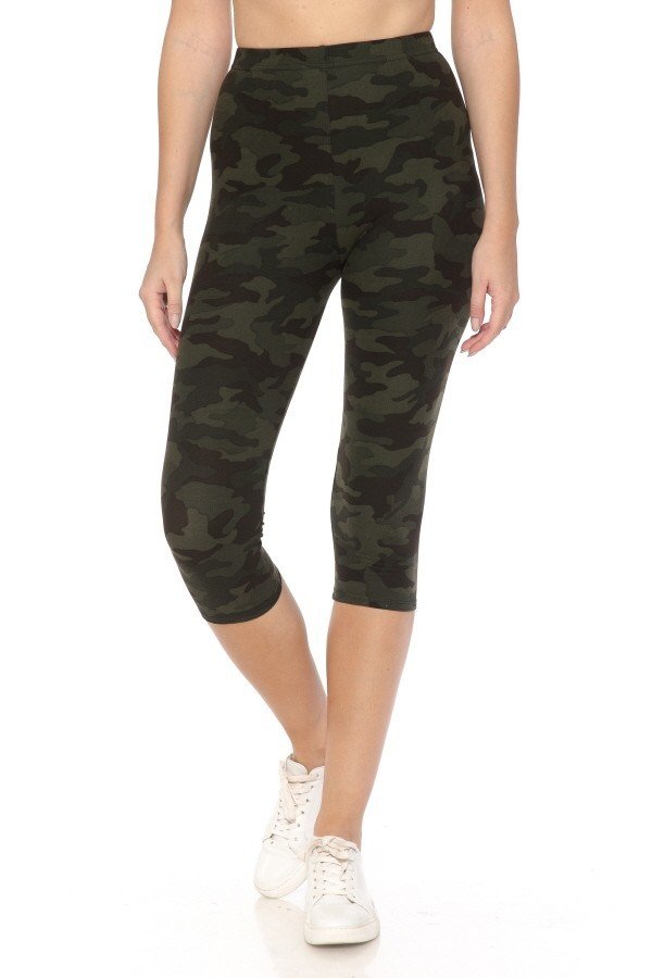 Multi-color Print, Cropped Capri Leggings In A Fitted Style With A Banded High Waist - Love It Clothing