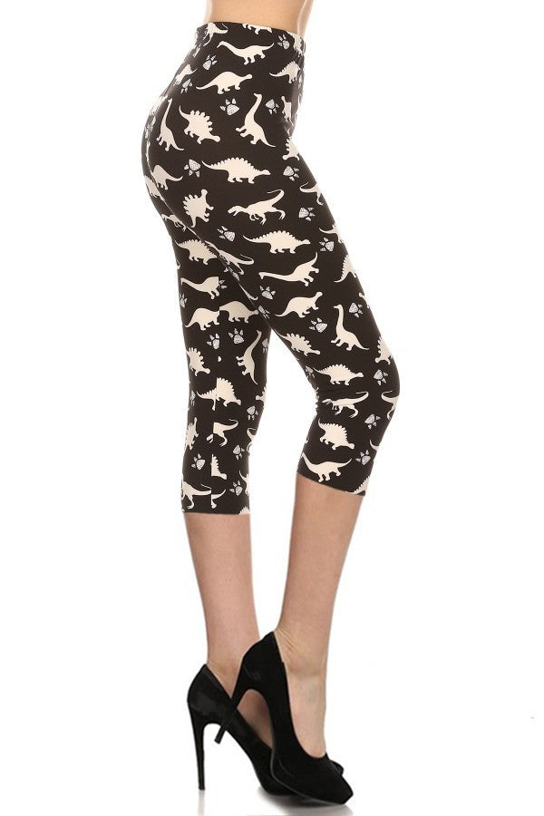 Dinosaur Printed High Waisted Capri Leggings With An Elastic Waist-55413.Multi--Love It Clothing