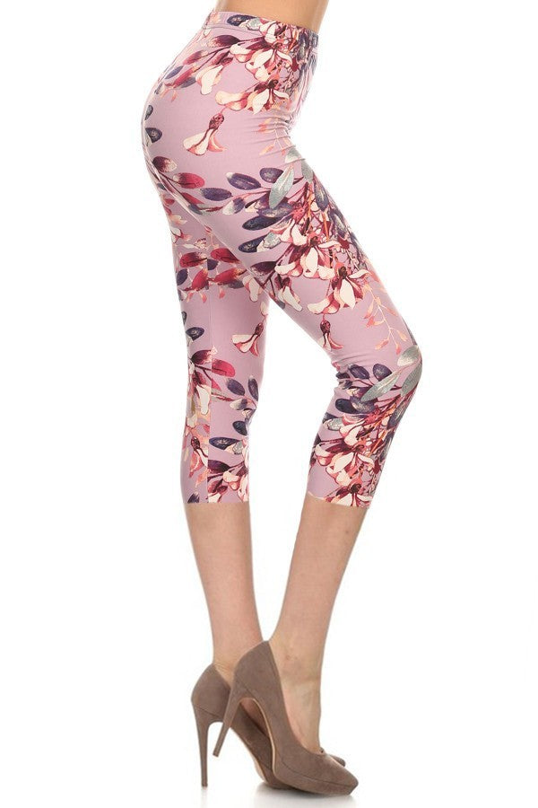 Multi-color Print, Cropped Capri Leggings In A Fitted Style With A Banded High Waist - Love It Clothing