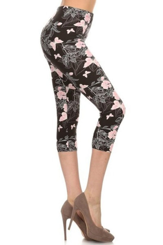 Multi-color Print, Cropped Capri Leggings In A Fitted Style With A Banded High Waist-55416.Multi--Love It Clothing