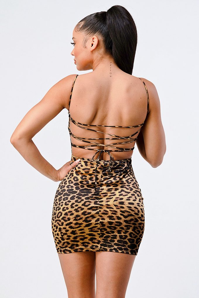 Leopard Print Knit Satin Mini Dress - Love It Clothing