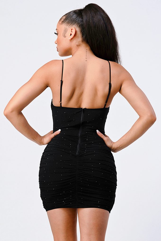 Luxe Glitter Front Mesh Ribbed Cami Mini Dress - Love It Clothing