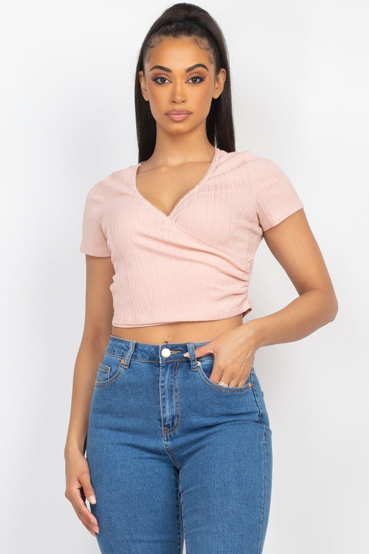 Short-sleeve V-neck Crop Top