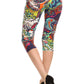 Multi-color Ornate Print Cropped Length Fitted Leggings With High Elastic Waist. - Love It Clothing