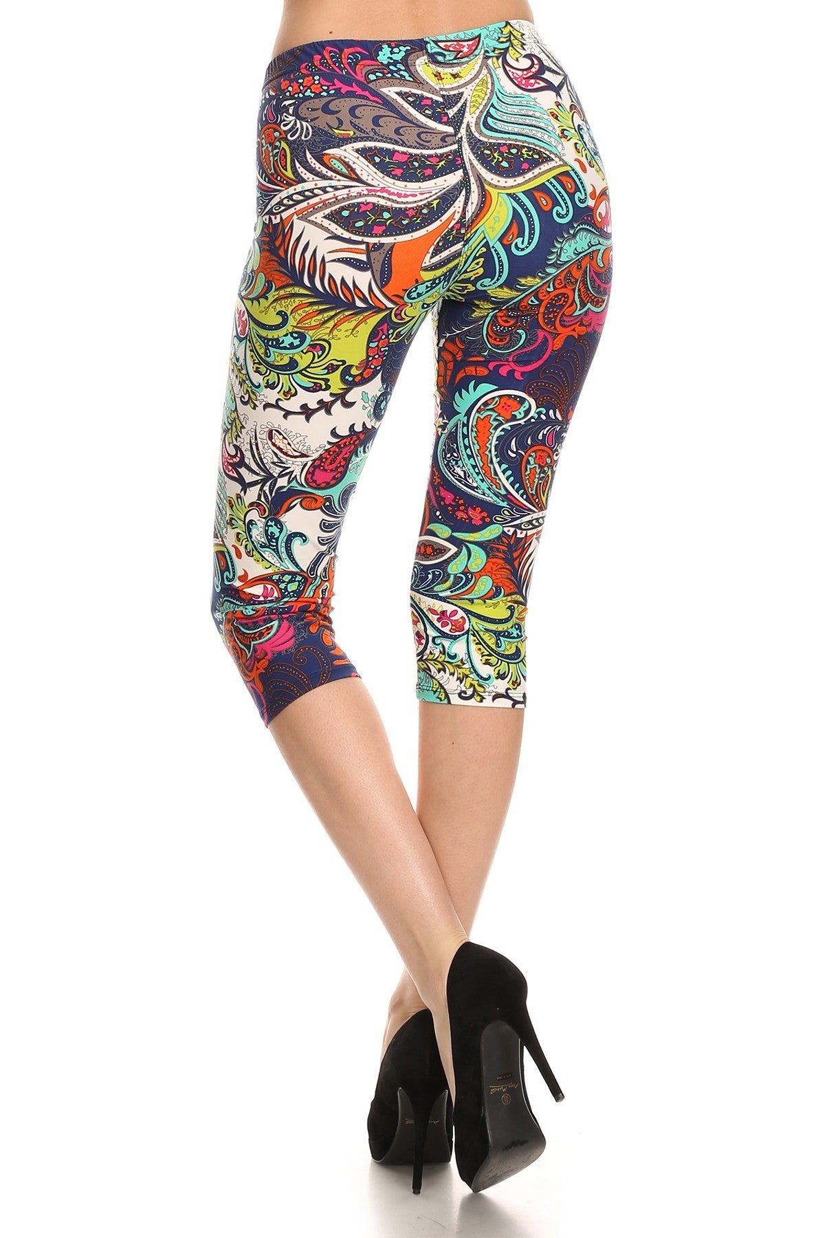 Multi-color Ornate Print Cropped Length Fitted Leggings With High Elastic Waist.-56149.Multi--Love It Clothing