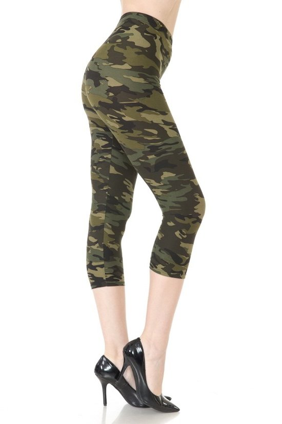 Multi-color Print, Cropped Capri Leggings In A Fitted Style With A Banded High Waist. - Love It Clothing