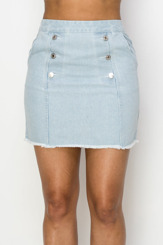 Button Frayed Denim Mini Skirt-56218.S-Select Size: S-Love It Clothing