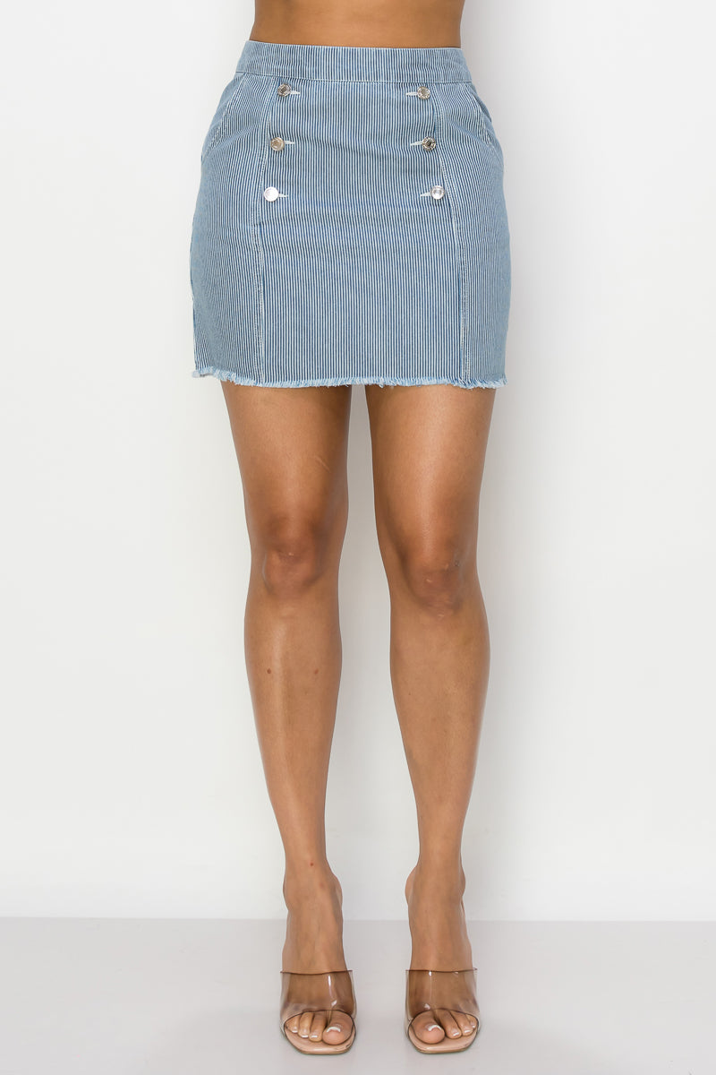 Button Frayed Denim Mini Skirt - Love It Clothing