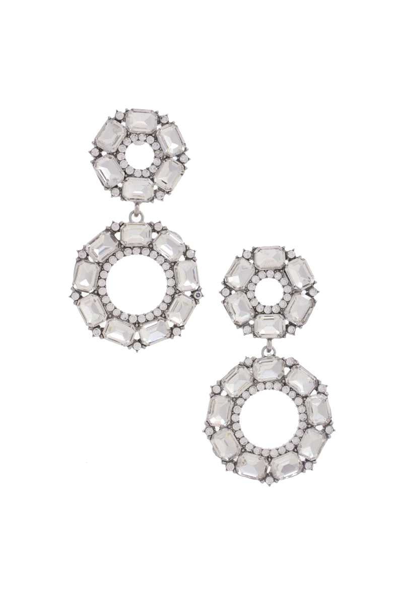 Double Circle Rhinestone Earring-56238.SAB--Love It Clothing