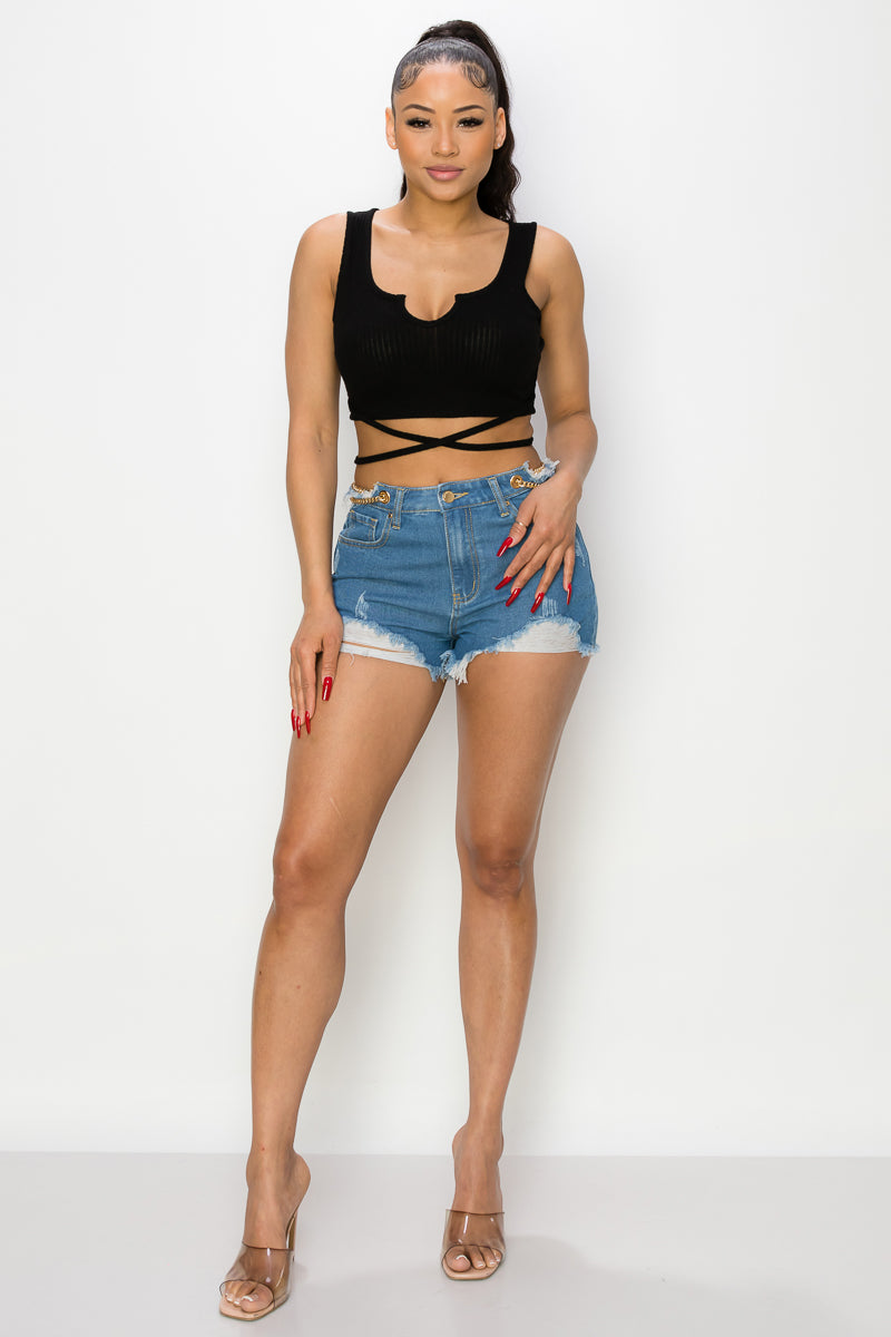 Side Chain Detailed Denim Shorts-56296a.S-Select Size: S, M, L-Love It Clothing